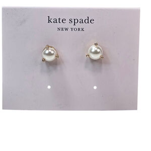 Kate Spade NWT Earrings Pearl Gold Tone Stud White Sparkle Classic Collectible